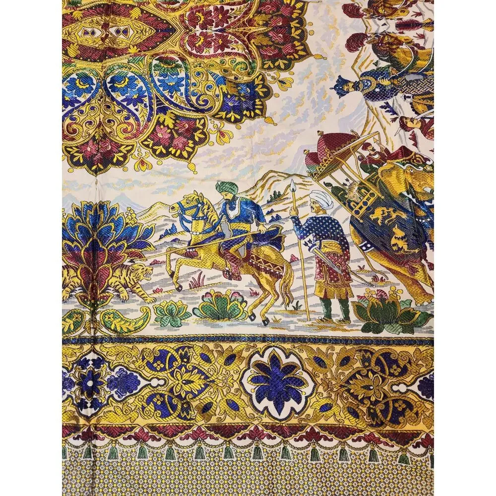 Vtg Indo-Persian silk Tapestry, wall hanging Traditional Hunting Scene 99x76.5